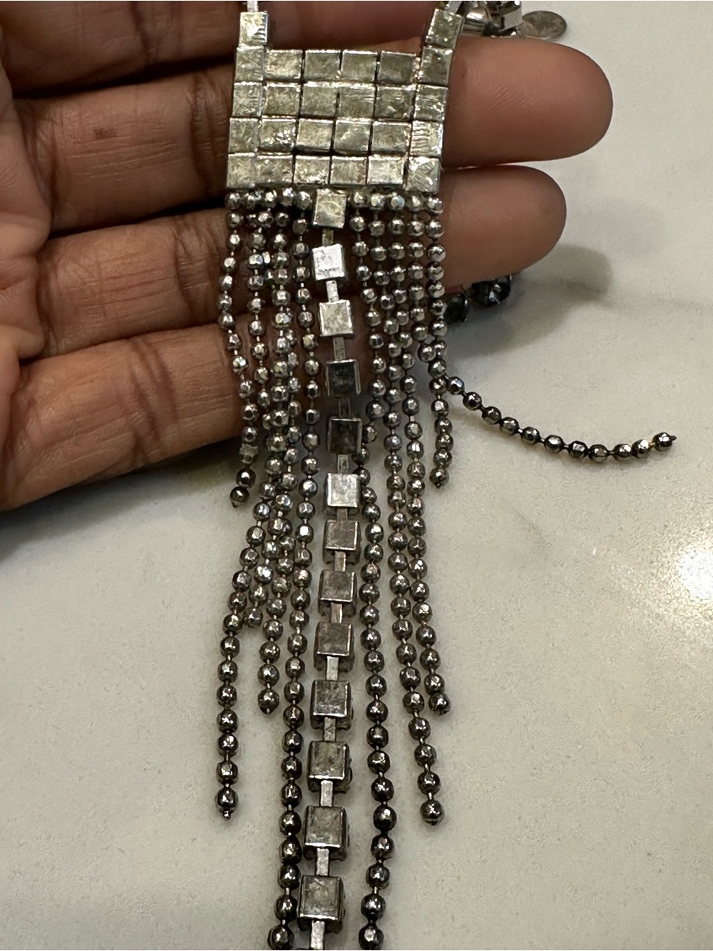Vintage rhinestone waterfall fringe Pendant Necklace - Silver Sparkle - Picture 6 of 14